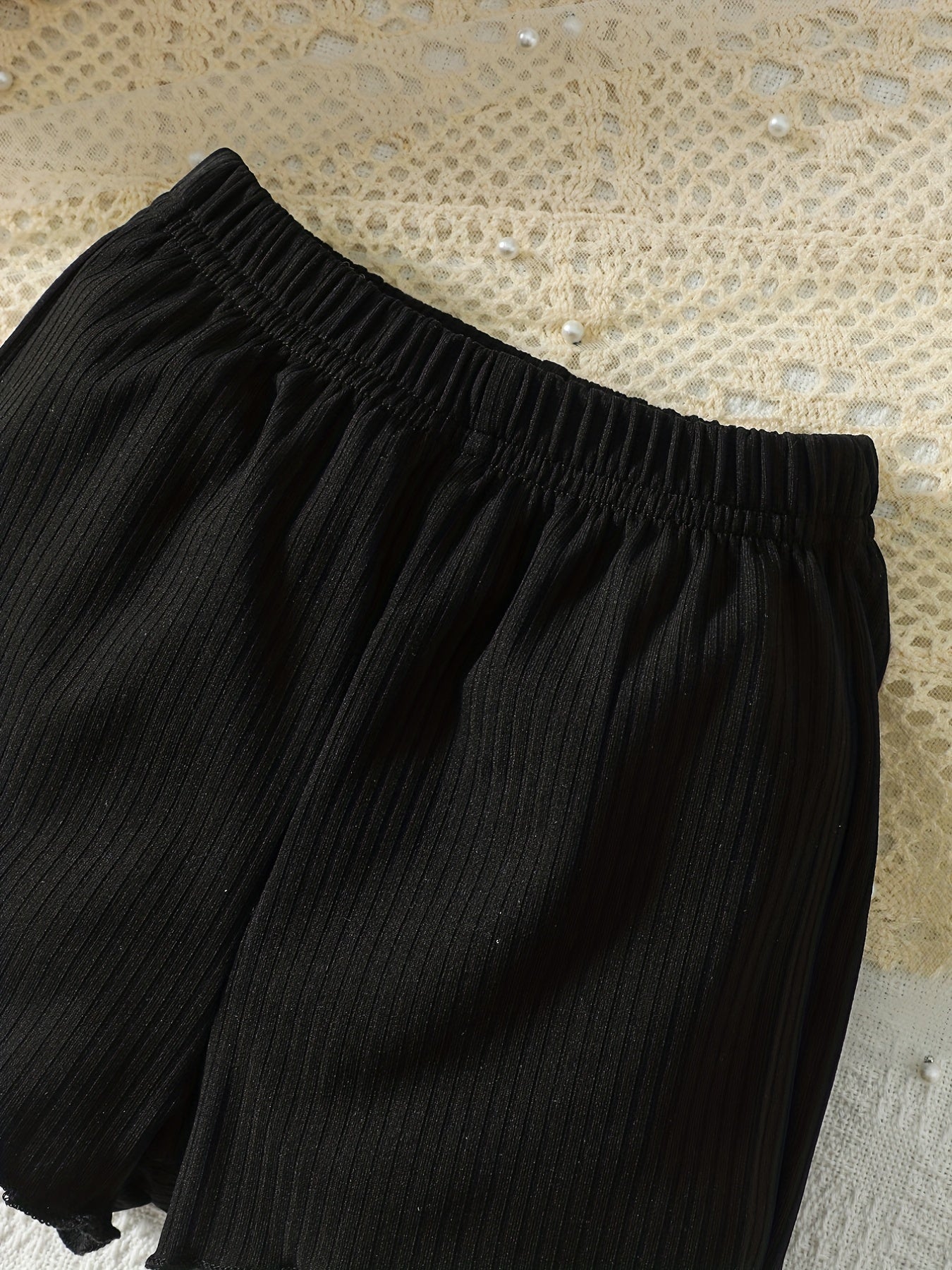 3pcs Girls' Striped Casual Shorts Set Kid Girls Summer Lounge Shorts