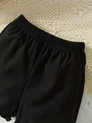 3pcs Girls' Striped Casual Shorts Set Kid Girls Summer Lounge Shorts