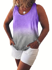 Ombre Print Tank Top Round Neck Stretchy Plus Women's
