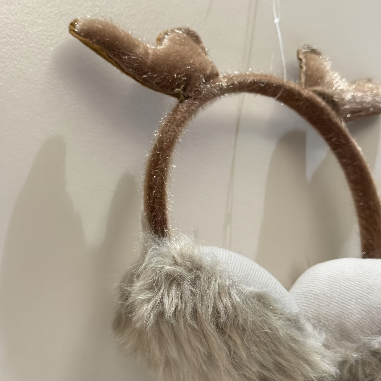 Christmas Earmuffs Brown Faux Fur Antlers Ear Warmers for Halloween