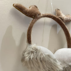 Christmas Earmuffs Brown Faux Fur Antlers Ear Warmers for Halloween
