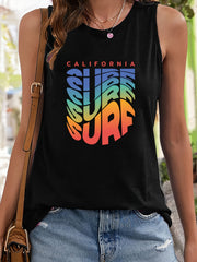 Colorful Letter Pattern Stretchy Sports Vest Round Neck Sleeveless Casual Top