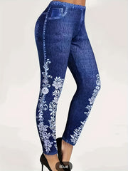 Floral Print High Waist Jeggings Slim Leggings Women's Clothing
