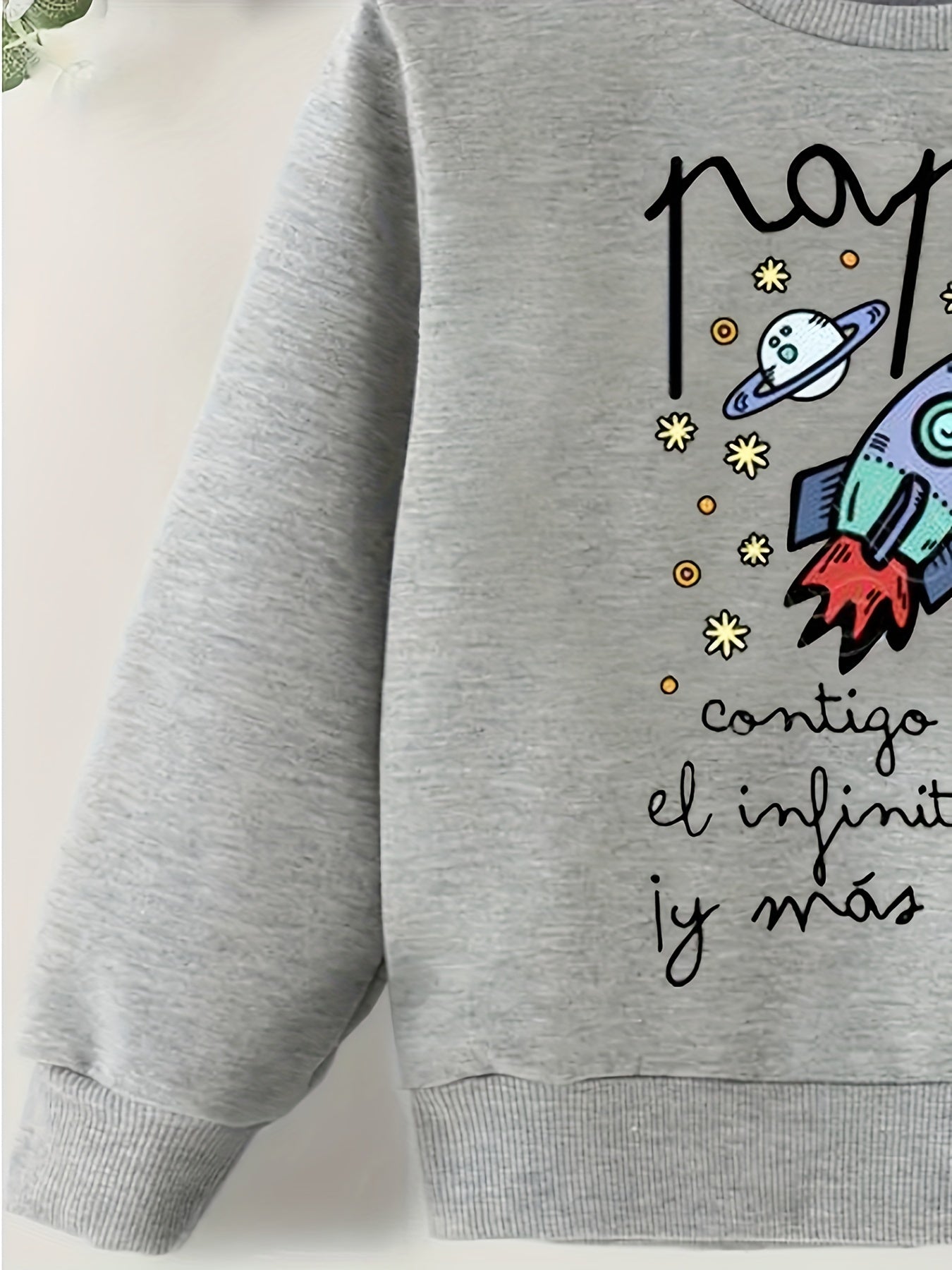 Space Rocket Print Boys Sweatshirt Crew Neck Tops