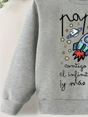 Space Rocket Print Boys Sweatshirt Crew Neck Tops