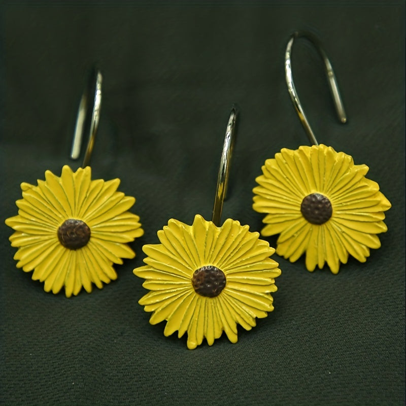 12pcs Sunflower Shower Curtain Hooks for Stylish Bathroom Decor