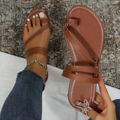 Women's Toe Loop Flat Slippers Casual Open Toe Strappy Non Slip Slides Shoes
