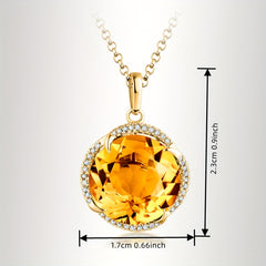 Golden Plated Yellow Zircon Citrine Pendant Clavicle Chain Necklace