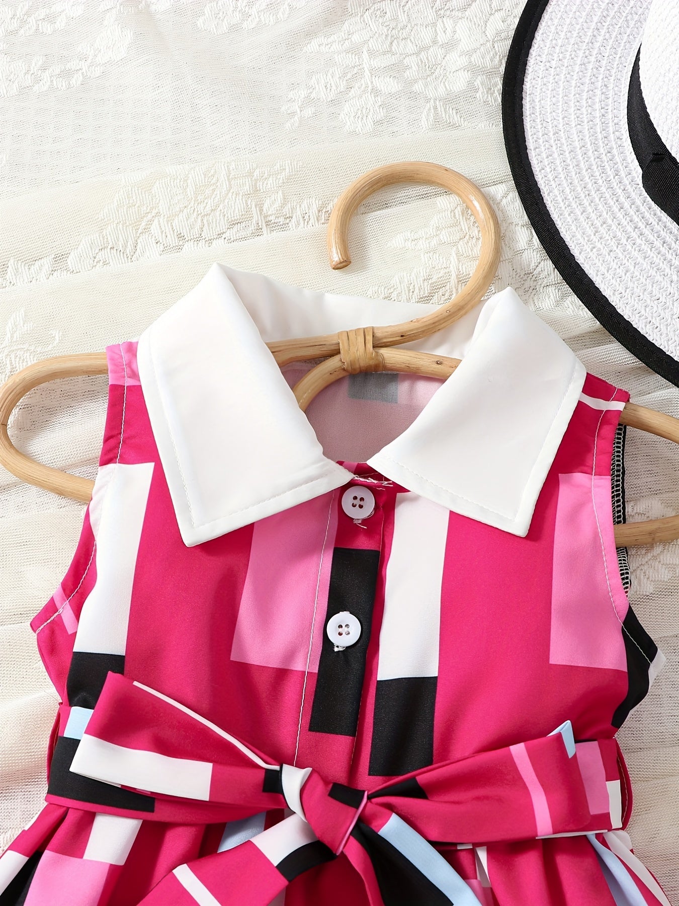Toddler Girls Sleeveless Abstract Graphic Button Belted Dress