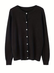 Solid Button Front Knit Cardigan Casual Long Sleeve Cardigan
