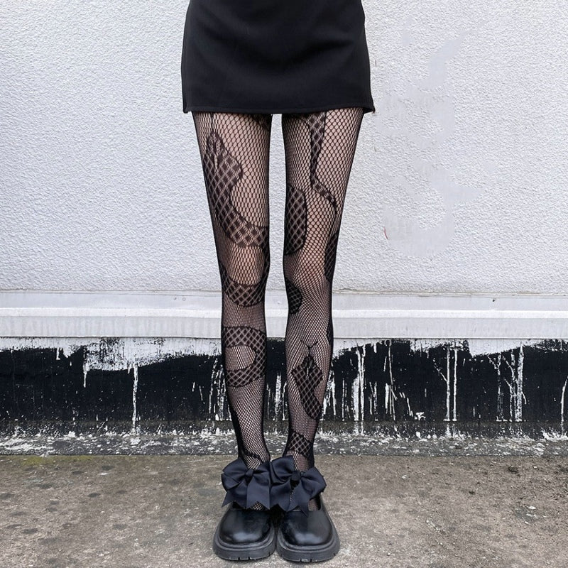 Women's Gothic Snake Pattern Fishnet Tights Stockings