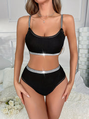 Lace Trim Ribbed Bra & Panties Set