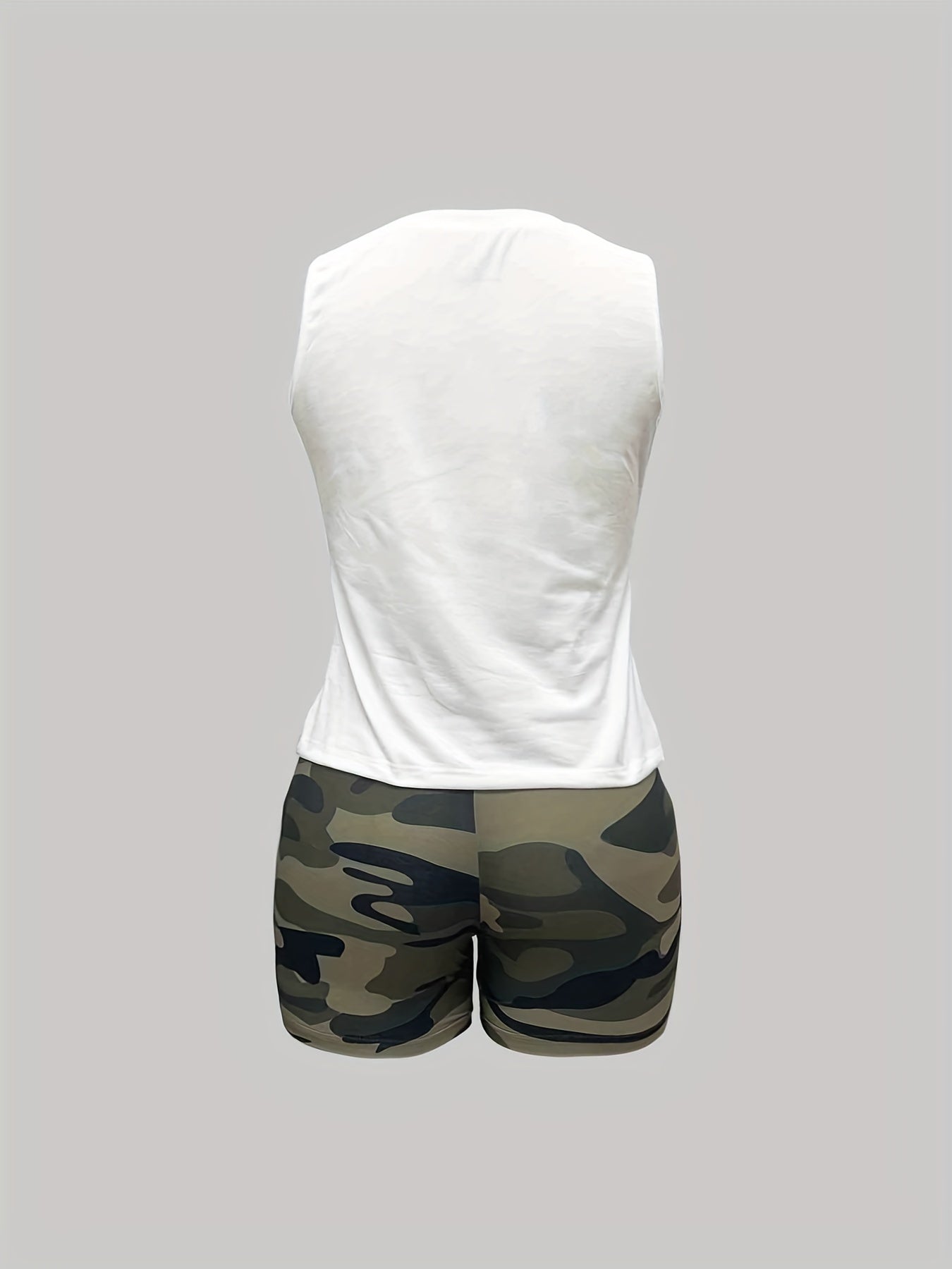 Camouflage Print Two piece Set Casual Short Sleeve T shirt & Biker Shorts