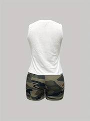Camouflage Print Two piece Set Casual Short Sleeve T shirt & Biker Shorts
