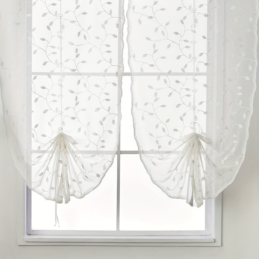 2pcs Embroidery Tulle Sheer Curtain Short Windows Kitchen Valances