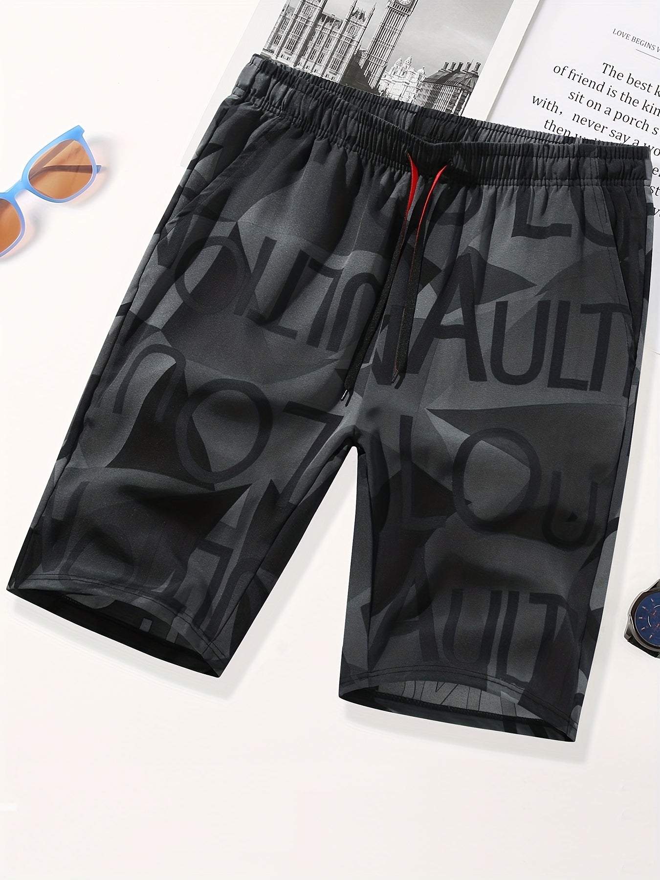 Men's All Over Letter Print Drawstring Shorts