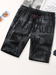 Men's All Over Letter Print Drawstring Shorts