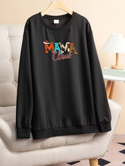 Christmas Lounge Top Women's Plus Christmas Hat Letter Print