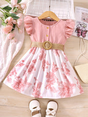 Toddler Girls Floral Splicing Princess Dress For Party