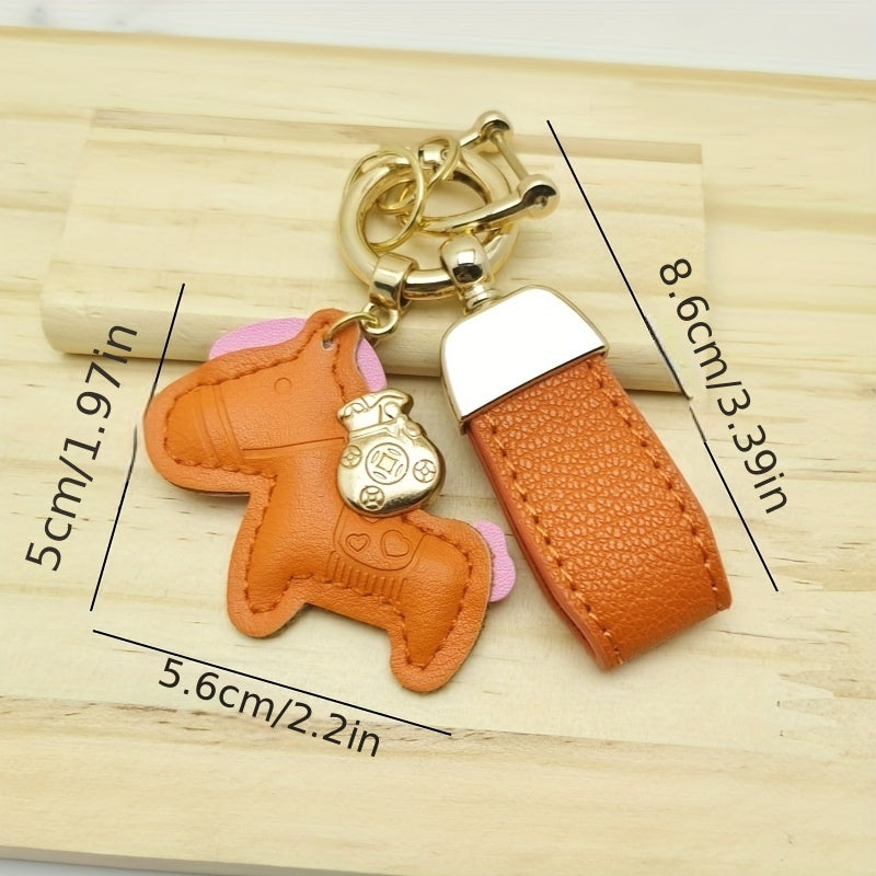 Pony Decorative Keychain Faux Leather Keyring Gift Men Women