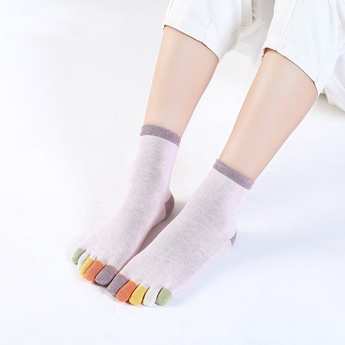 Colourful Toe Socks for Women Cotton & Breathable Mid Tube Stockings