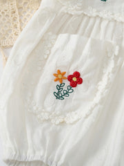 Infant Ruffles Short Sleeve Romper Flower Embroidery Bodysuit Onesies
