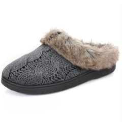 Women's Fuzzy Knit Slippers with Memory Foam and Fleece Liner