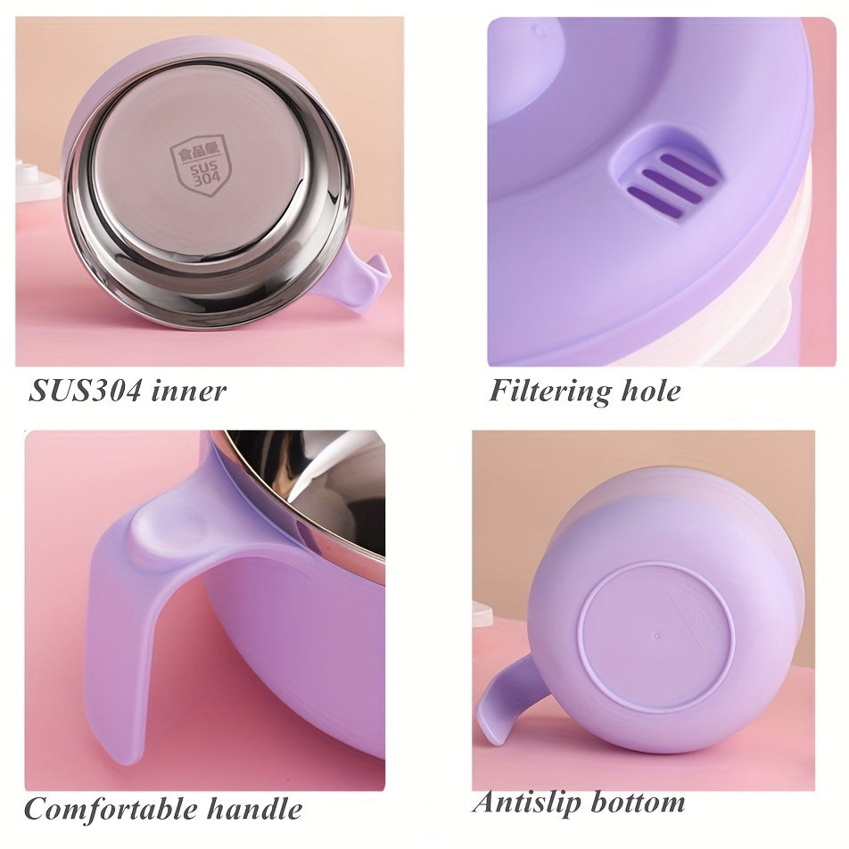 Stainless Steel Noodle Bowl with Lid, Bento Box, Portable Soup Bowl