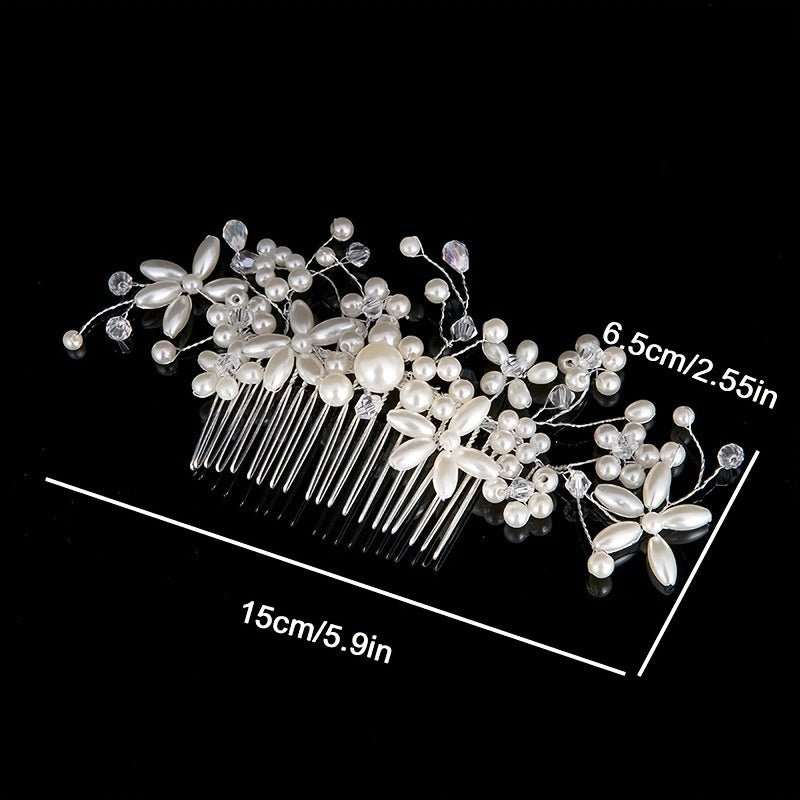 Bride Silver Wedding Hair Comb Hair Pieces Clip Pearl Rhinestones Crystal