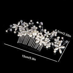 Bride Silver Wedding Hair Comb Hair Pieces Clip Pearl Rhinestones Crystal