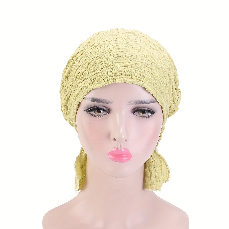 Crinkle Embossed Elastic Turban Cap Candy Ruffles Head Wrap Bandana