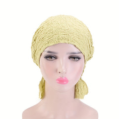 Crinkle Embossed Elastic Turban Cap Candy Ruffles Head Wrap Bandana