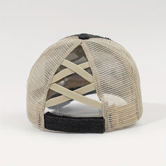 Distressed Ponytail Trucker Hat Adjustable Baseball Cap