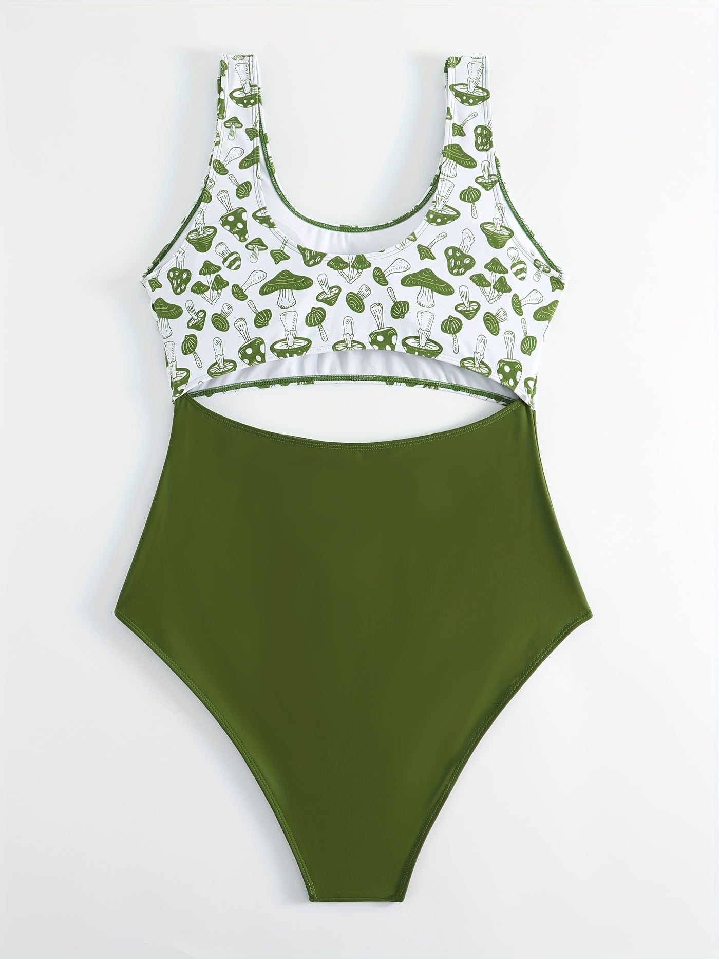 Sexy Mushroom Print Cut Out One Piece Swimsuit