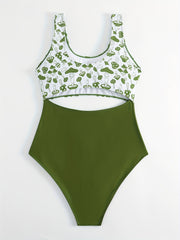 Sexy Mushroom Print Cut Out One Piece Swimsuit