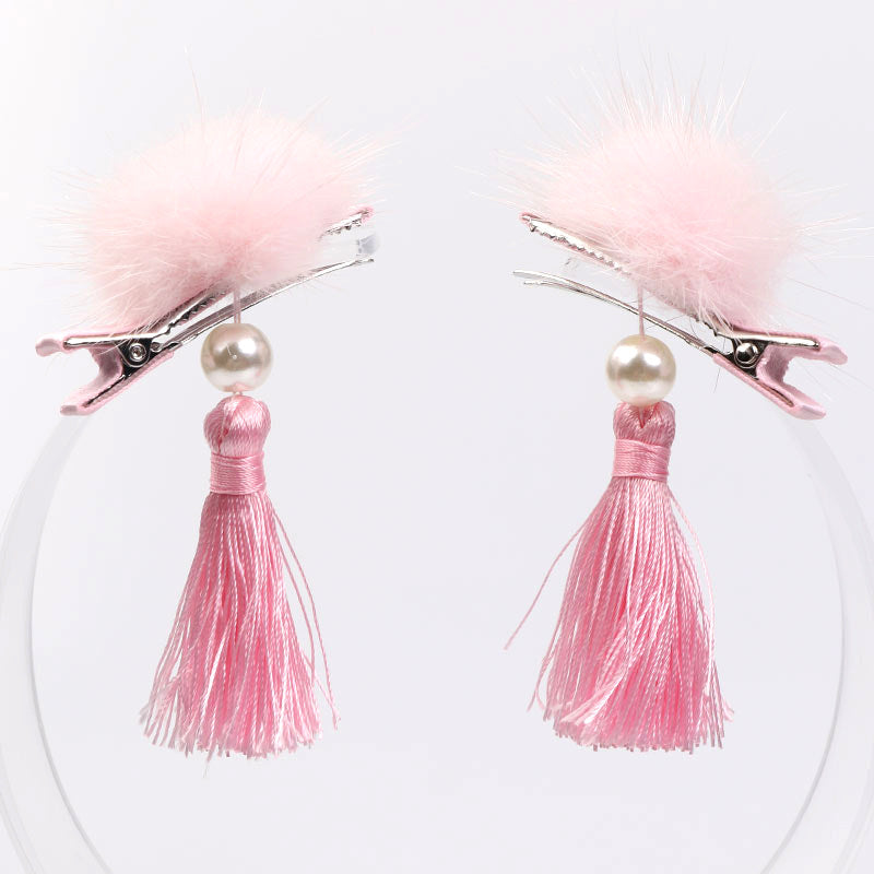 2pcs Antiquity Tassel Hanfu Headdress Hairball Hairpin Hair Clips