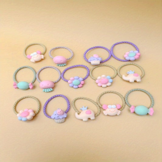 14pcs Baby Girls Hair Tie Headwear Head Rope Bracelet With Cartoon Decor