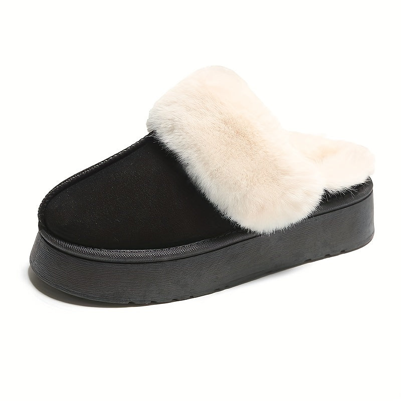 Women's Fleece Platform Slippers Plush Lined Thermal Indoor Warm Shoes