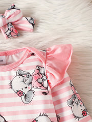 Baby Girls Cartoon Print Bodysuit Pants Headband Set