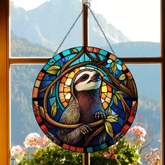 Acrylic Sloth Round Stain Window Hanging Wall Decoration