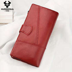 HUMERPAUL RFID Blocking Leather Women's Wallet Red Trifold