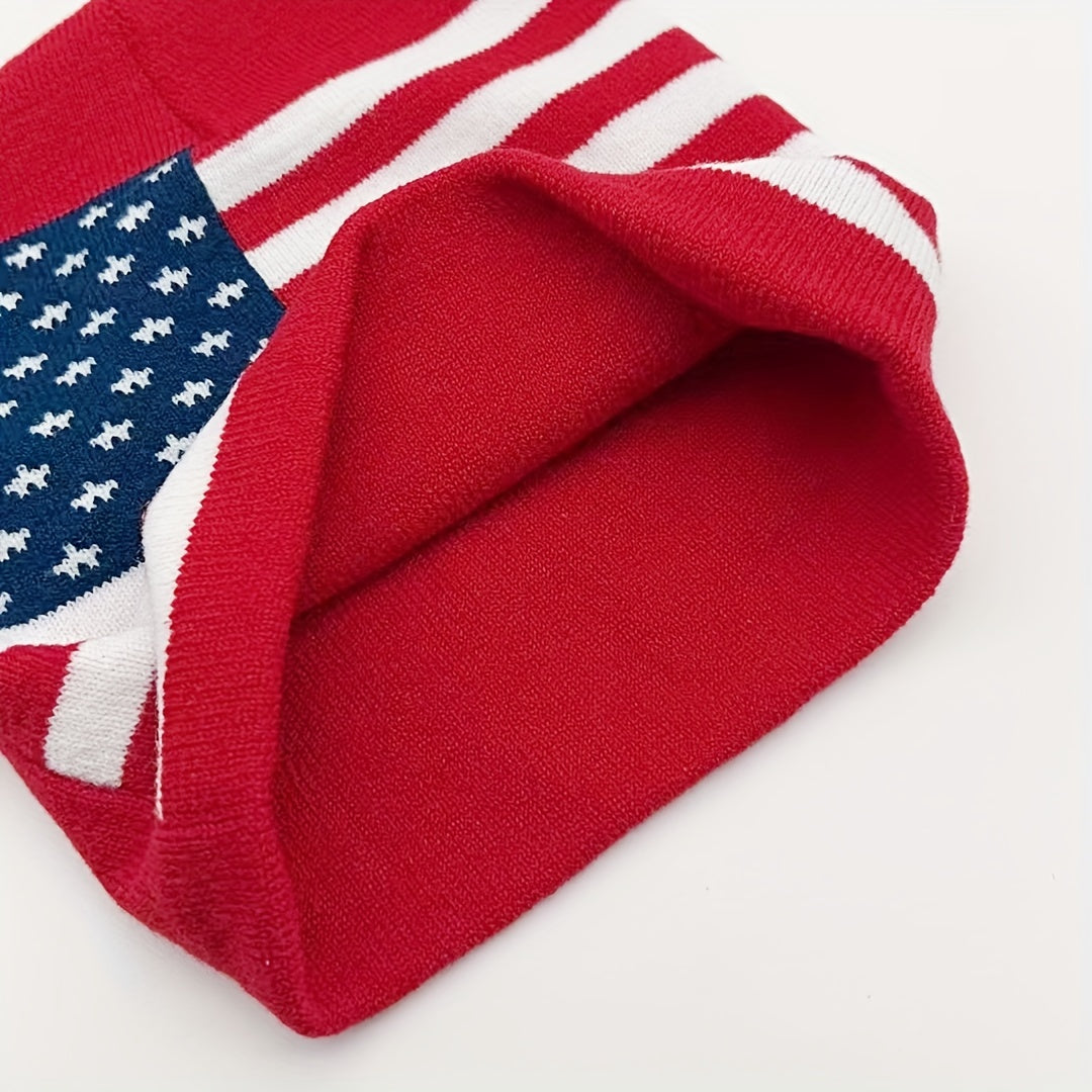 Red American Flag Knitted Hat