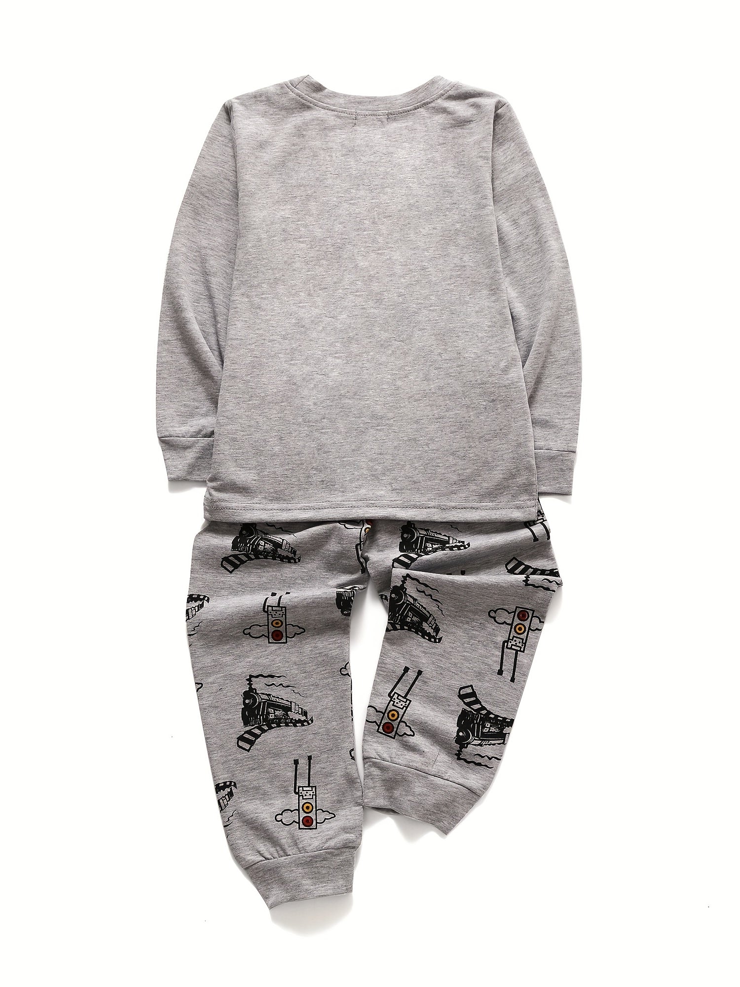 Boys Train Print Pajama Set Long Sleeve Top & Pants Homewear Kids Clothes