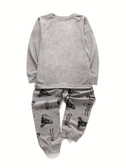 Boys Train Print Pajama Set Long Sleeve Top & Pants Homewear Kids Clothes