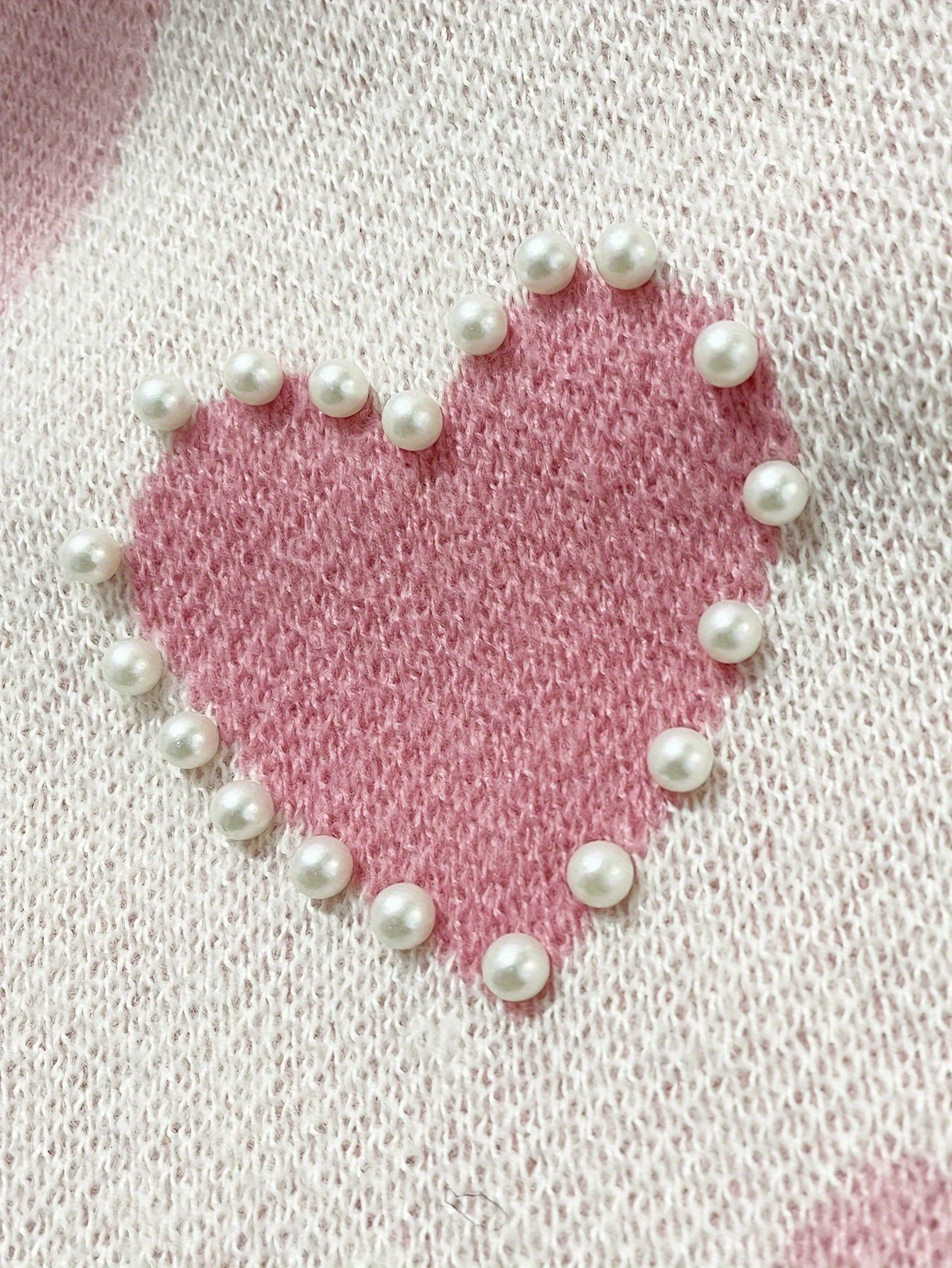 Heart Print Pearl Decor Lace Sweater