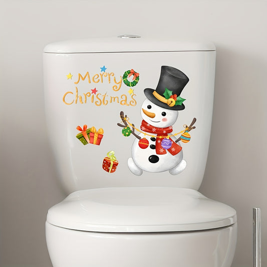 Christmas Tree Snowman Toilet Lid Sticker Self-adhesive Wall Decor