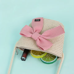 Children Straw Woven Mini Shoulder Bag Small Purse Kids Handbag
