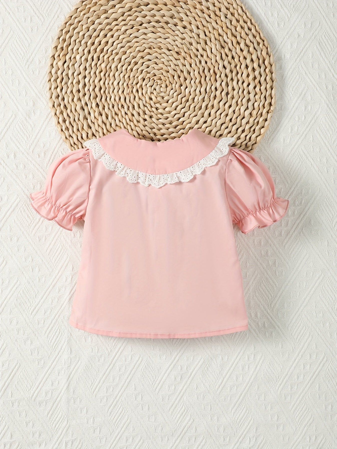 Baby Girls Lace Doll Collar Shirt Ruffled Cuff Short Sleeve Cotton Blouse