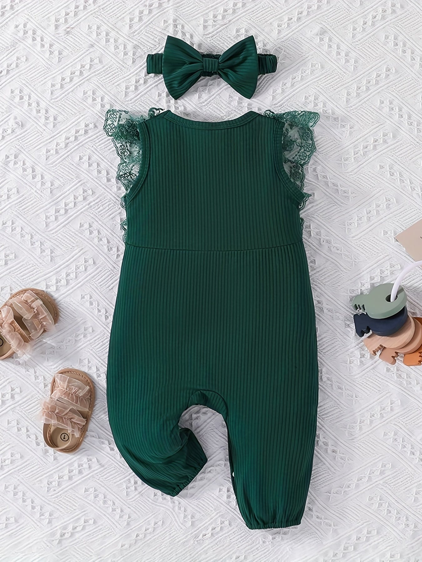 2pcs Baby Girls Mesh Ruffled Sleeves Rompers & Headband