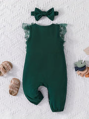 2pcs Baby Girls Mesh Ruffled Sleeves Rompers & Headband